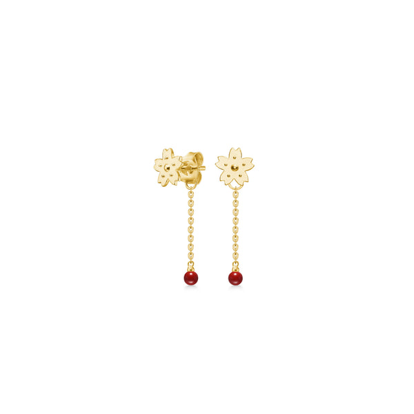 Sakura Tropfen goldplattierte Tropfen-Ohrringe, rote Koralle