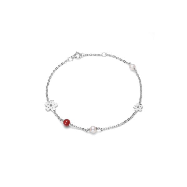 Sakura Armband aus Silber mit Perlen, Koralle