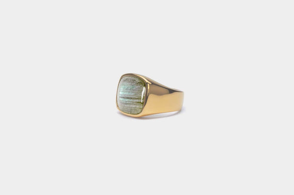 IX Cushion Signet Labradorite Gold Plated  Ring