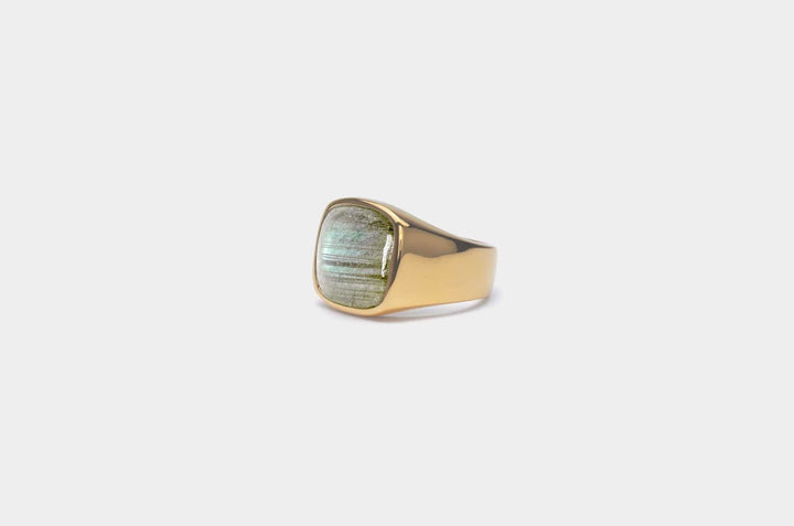 IX Cushion Signet Labradorite Gold Plated Ring