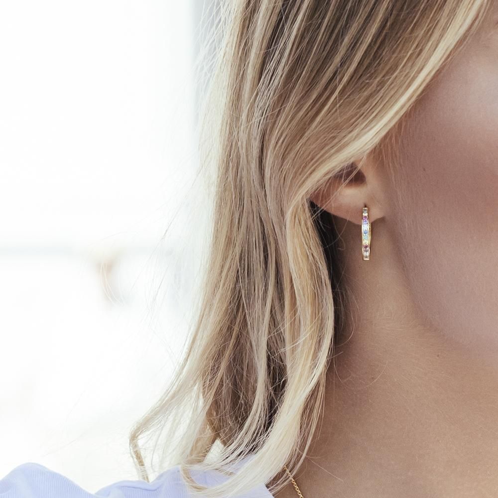 Corte Gold Plated Earrings w. Blue, White, Yellow, Purple & Pink Zirconias