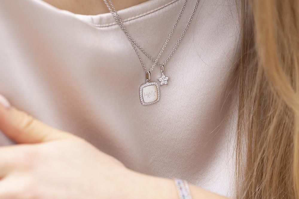 Follina Quadrato Silver Necklace w. White Zirconias