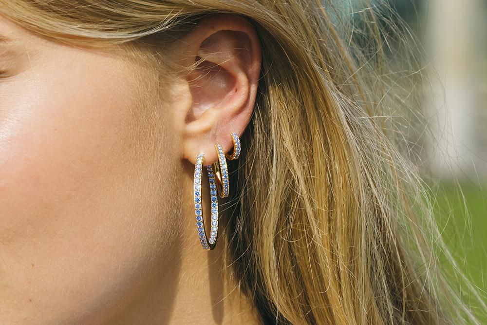 Valiano Gold Plated Hoops w. Blue Zirconias