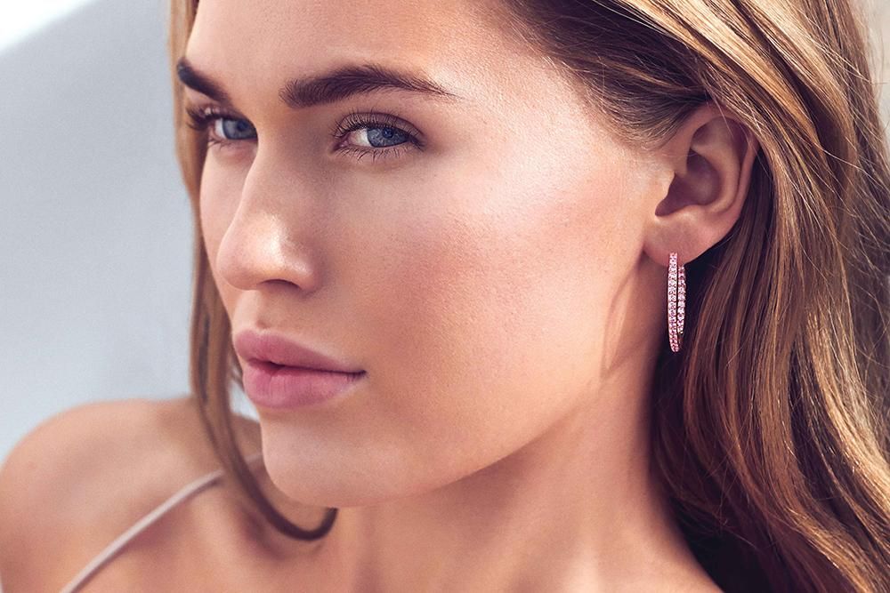 Valiano Gold Plated Hoops w. Pink Zirconias