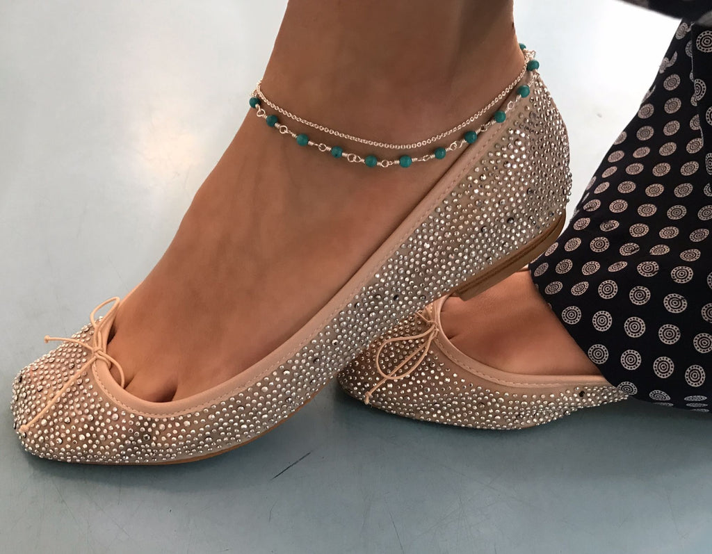 Blue 18K Gold Plated Anklet w. Turquoise