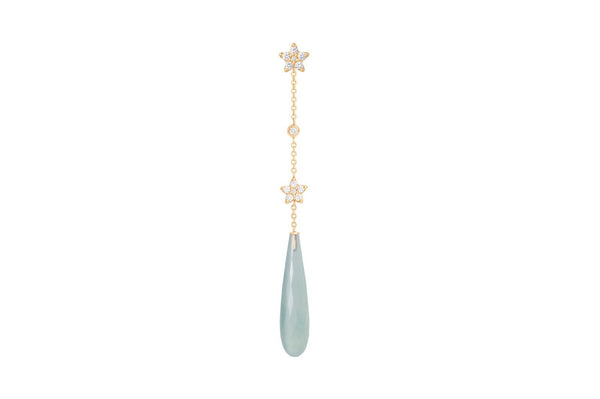 Shooting Stars 18K Gold Earring-pendant w. Diamonds & Aquamarine