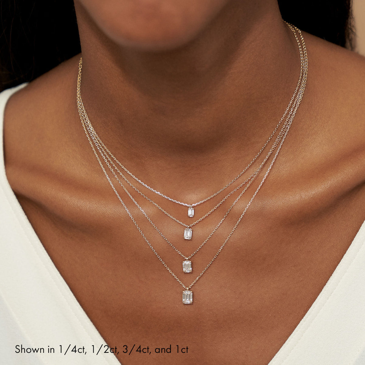 Solitaire Emerald 14K Gold Necklace w. Lab-Grown Diamond