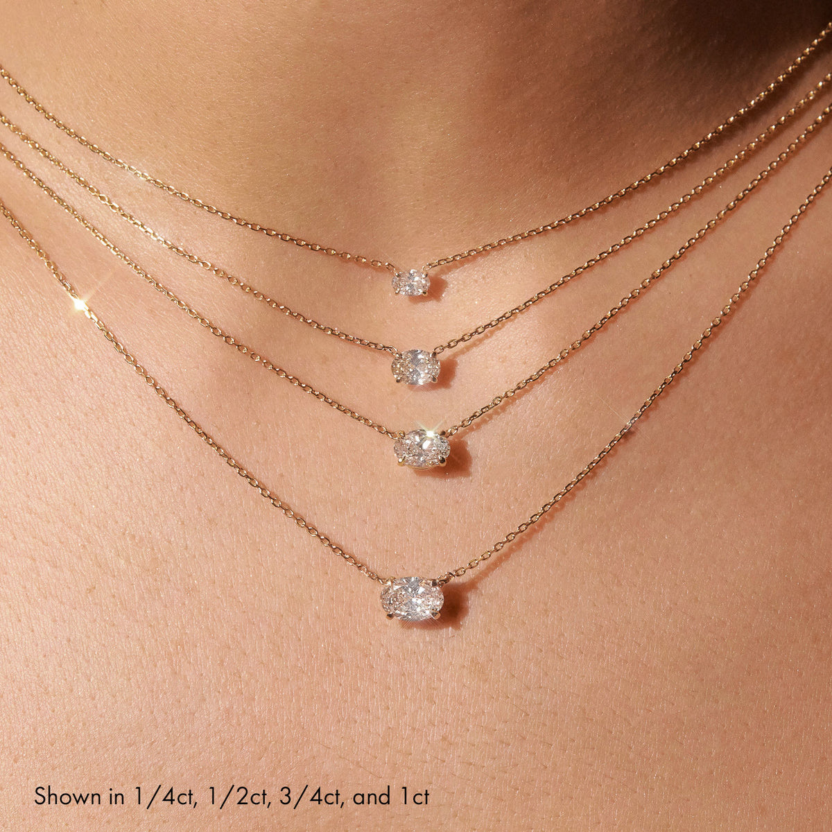 Solitaire Oval 14K Whitegold Necklace w. Lab-Grown Diamond