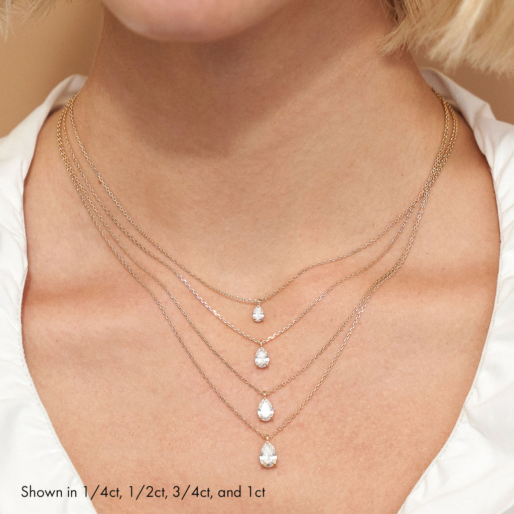 Solitaire Pear 14K Rosegold Necklace w. Lab-Grown Diamond