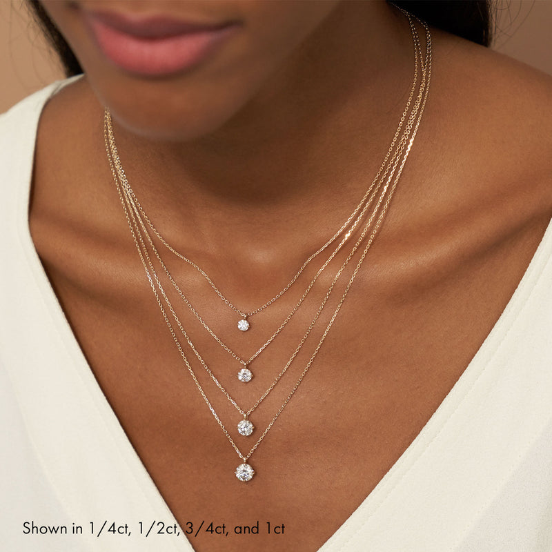 Solitaire Hanging Round Brilliant 14K Gold Necklace w. Lab-Grown Diamond