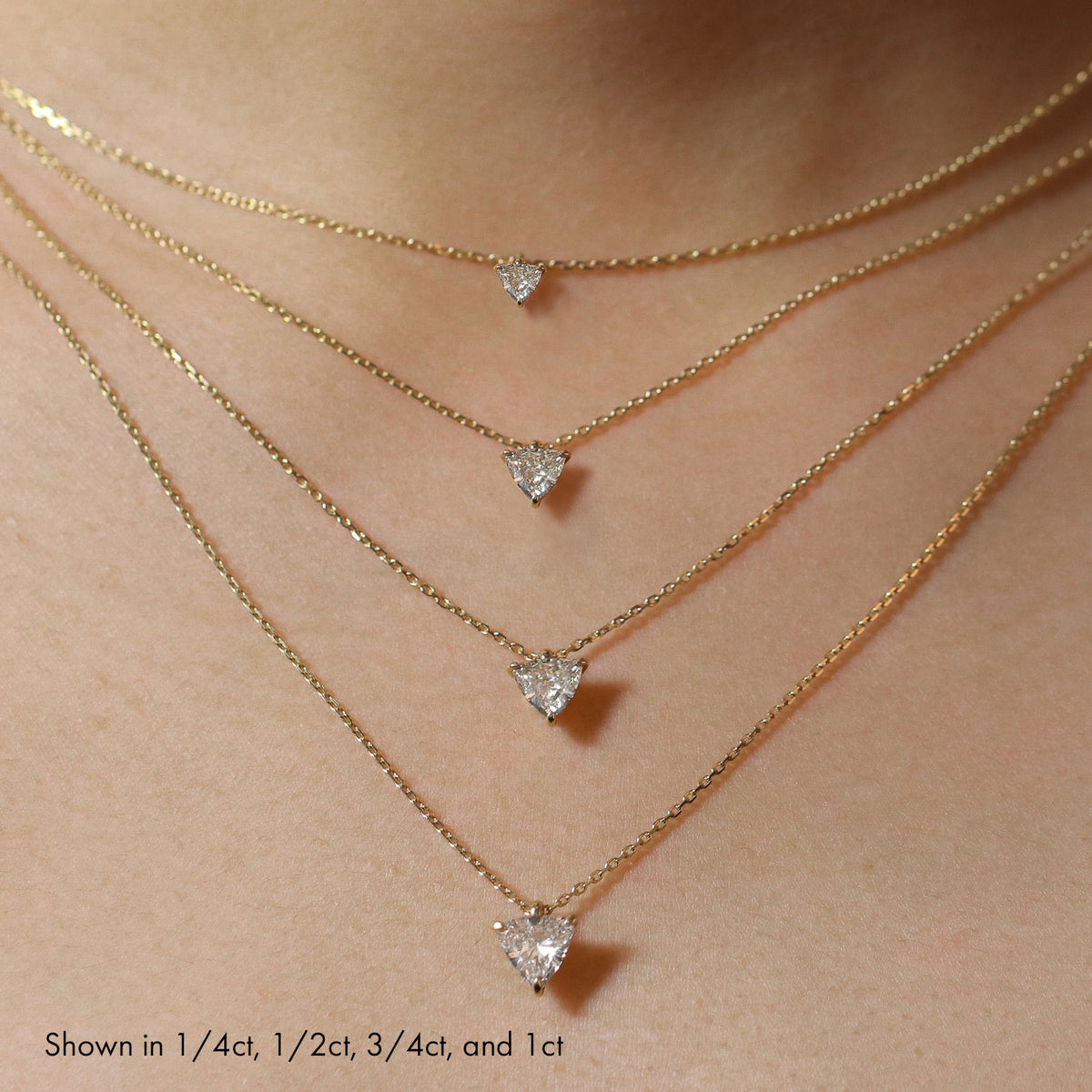 Solitaire Trillion 14K Gold Necklace w. Lab-Grown Diamond
