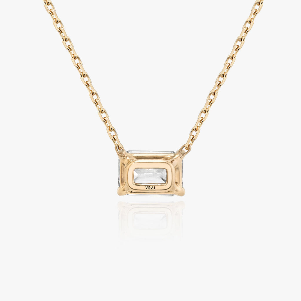 Solitaire Emerald 14K Rosegold Necklace w. Lab-Grown Diamond