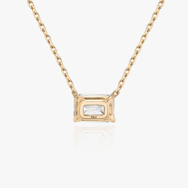 Solitaire Emerald 14K Rosegold Necklace w. Lab-Grown Diamond