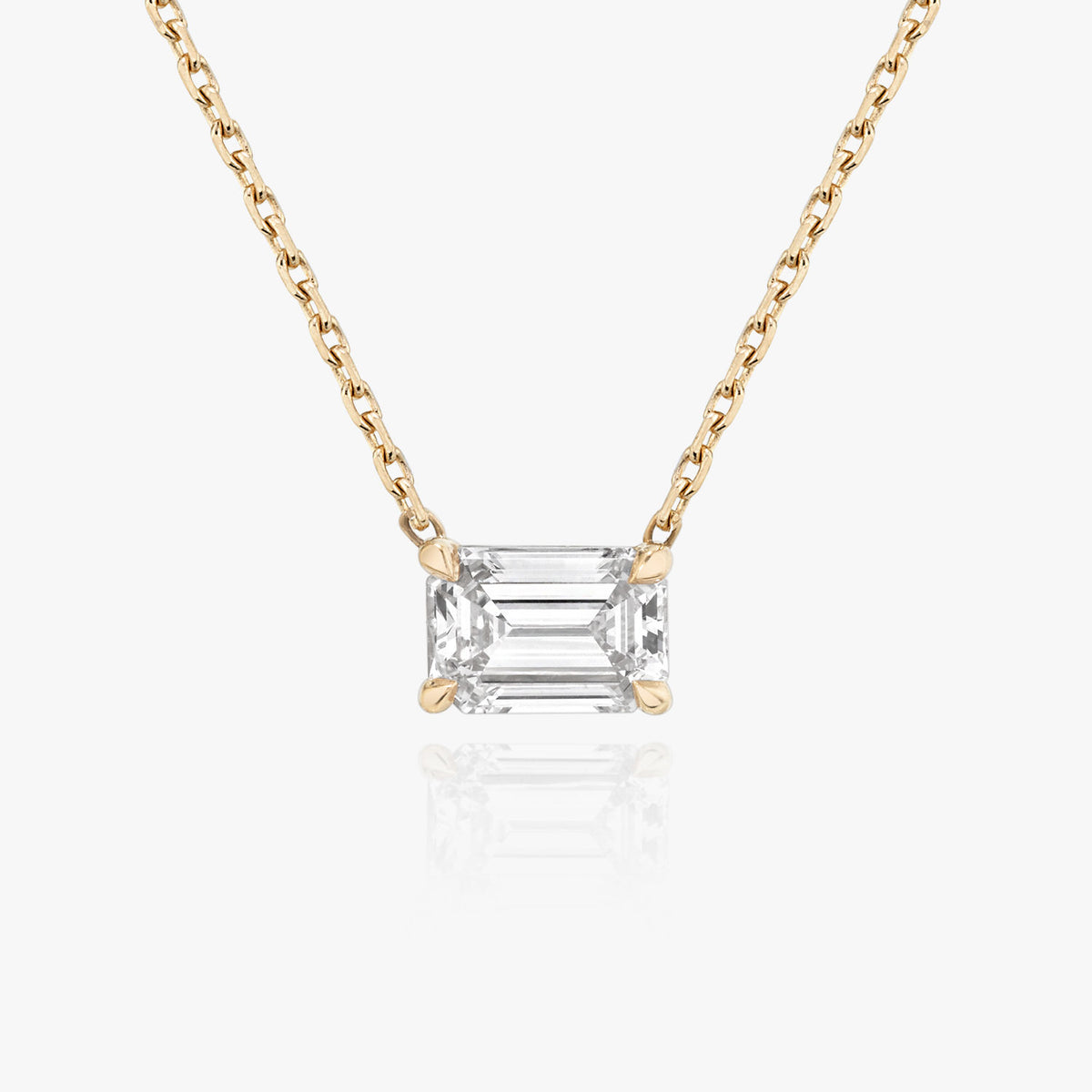 Solitaire Emerald 14K Whitegold Necklace w. Lab-Grown Diamond