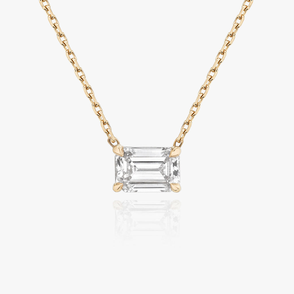 Solitaire Emerald 14K Gold Necklace w. Lab-Grown Diamond