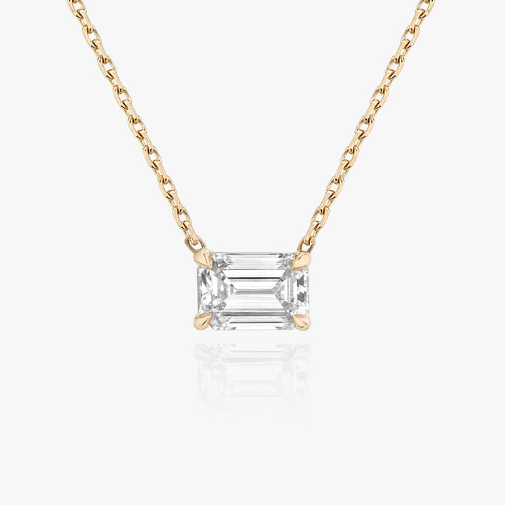 Solitaire Emerald 14K Rosegold Necklace w. Lab-Grown Diamond