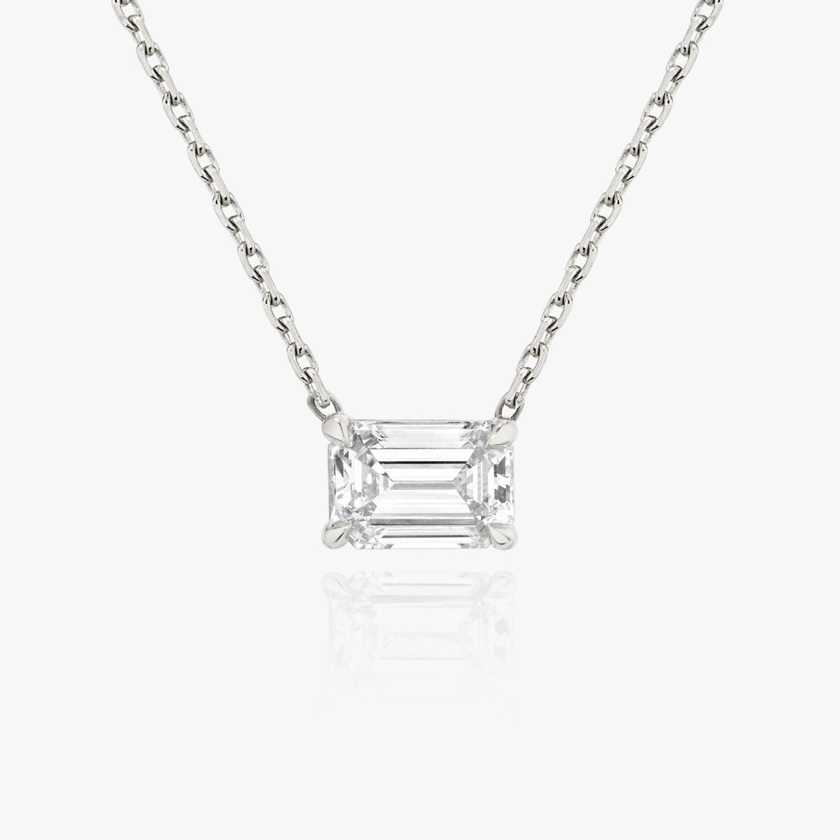 Solitaire Emerald 14K Gold Necklace w. Lab-Grown Diamond