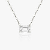Solitaire Emerald 14K Whitegold Necklace w. Lab-Grown Diamond