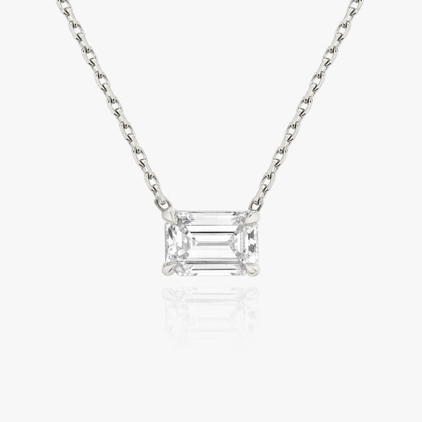 Solitaire Emerald 14K Hvidguld Halskæde m. Lab-Grown Diamant