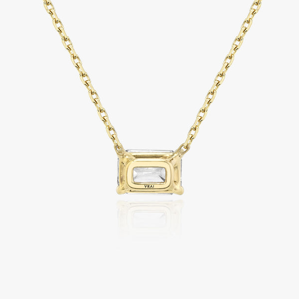 Solitaire Emerald 14K Gold Necklace w. Lab-Grown Diamond