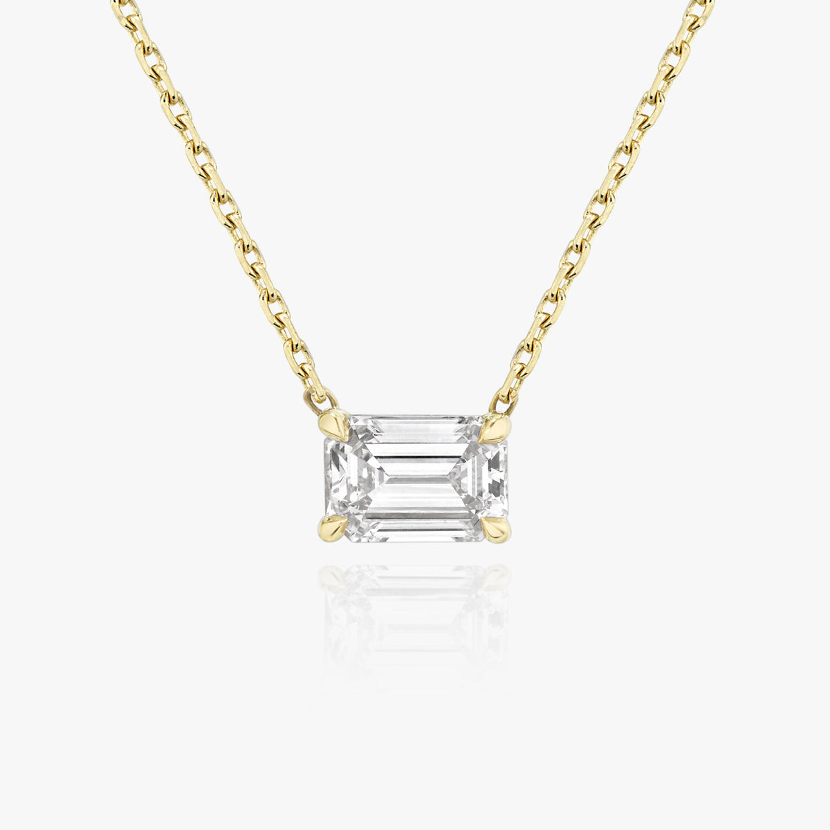 Solitaire Emerald 14K Whitegold Necklace w. Lab-Grown Diamond