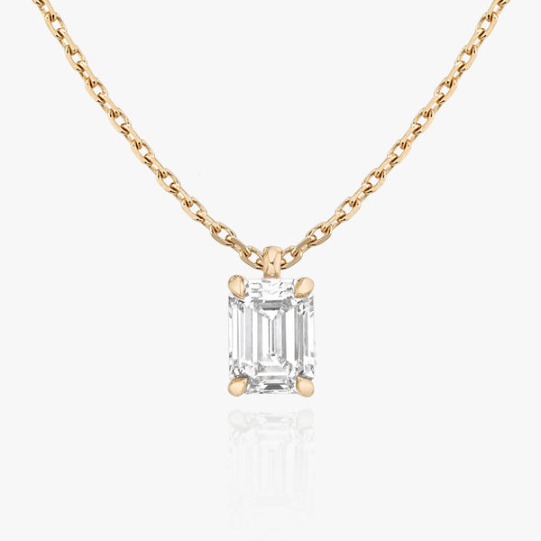 Solitaire Emerald 14K Rosegold Necklace w. Lab-Grown Diamond