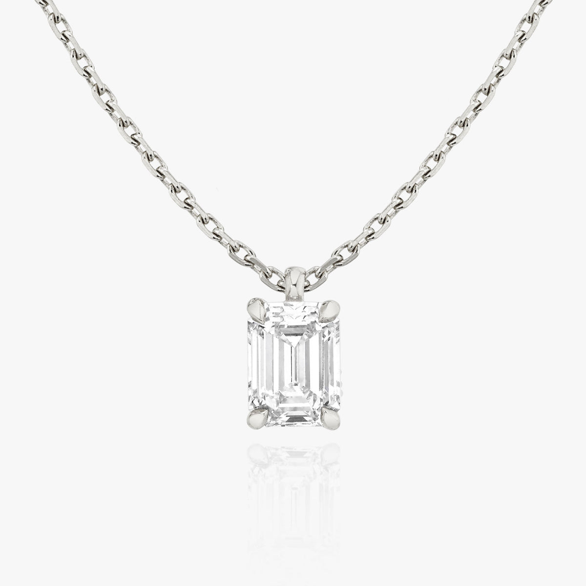 Solitaire Emerald 14K Gold Necklace w. Lab-Grown Diamond