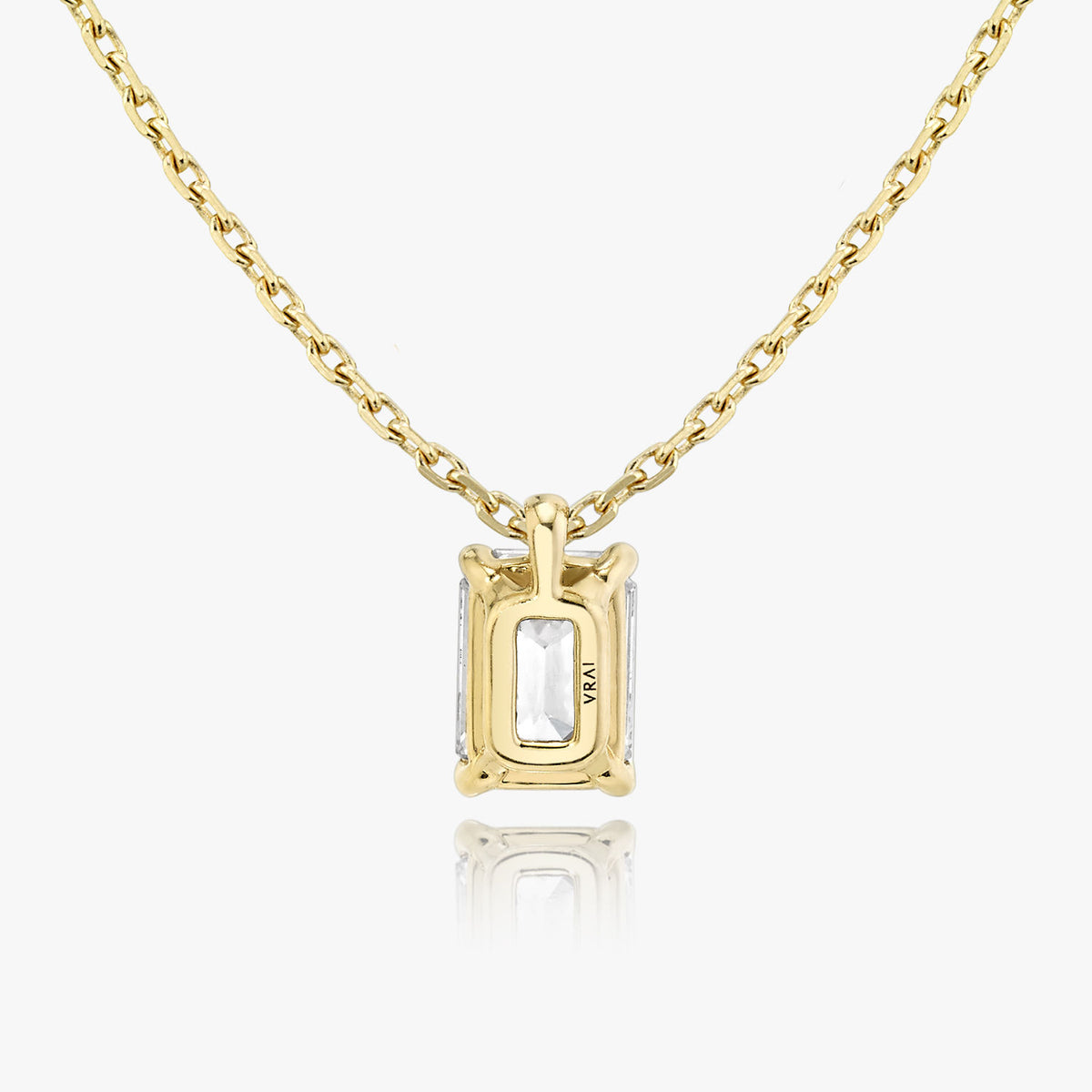 Solitaire Emerald 14K Gold Necklace w. Lab-Grown Diamond