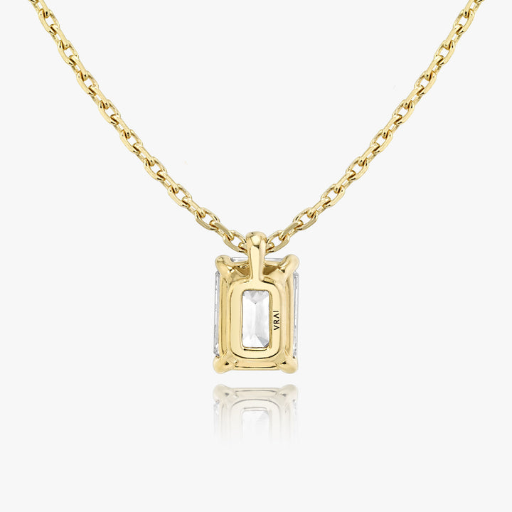 Solitaire Emerald 14K Gold Necklace w. Lab-Grown Diamond