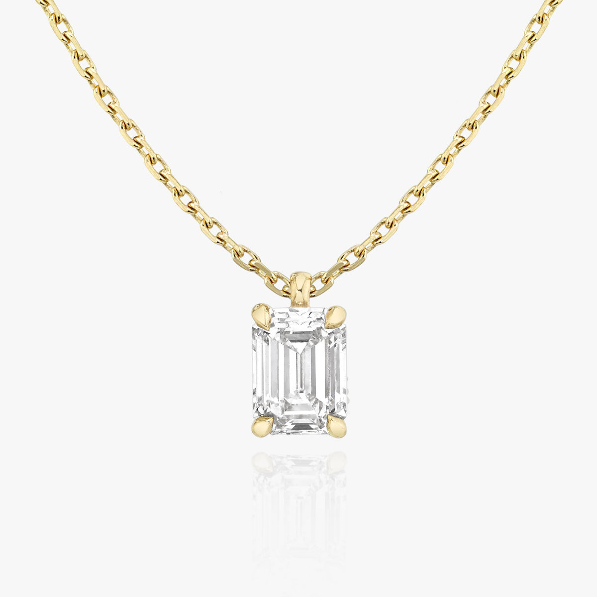 Solitaire Emerald 14K Gold Necklace w. Lab-Grown Diamond