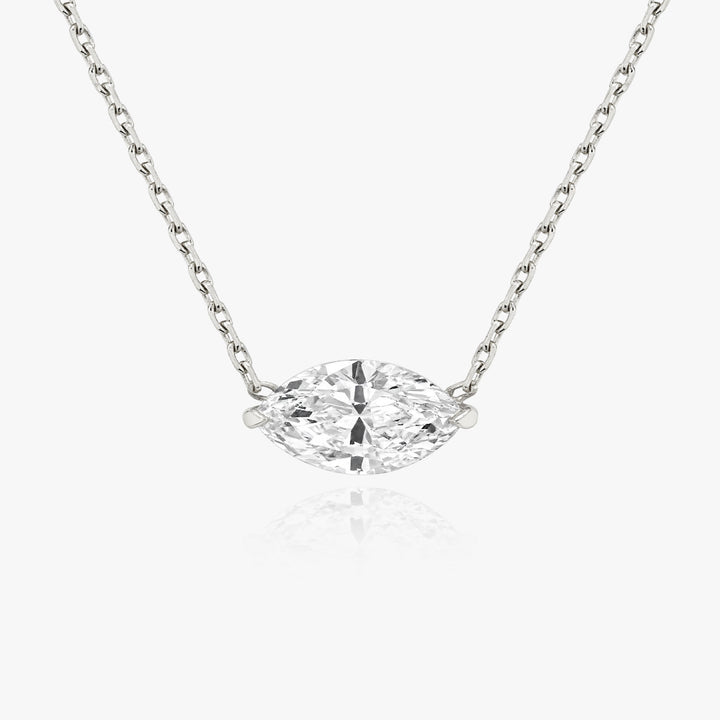 Solitaire Marquise 14K Whitegold Necklace w. Lab-Grown Diamond