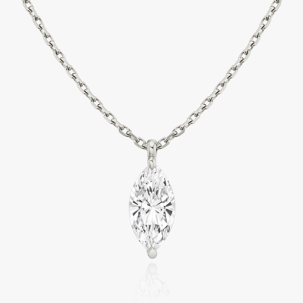 Solitaire Marquise 14K Whitegold Necklace w. Lab-Grown Diamond