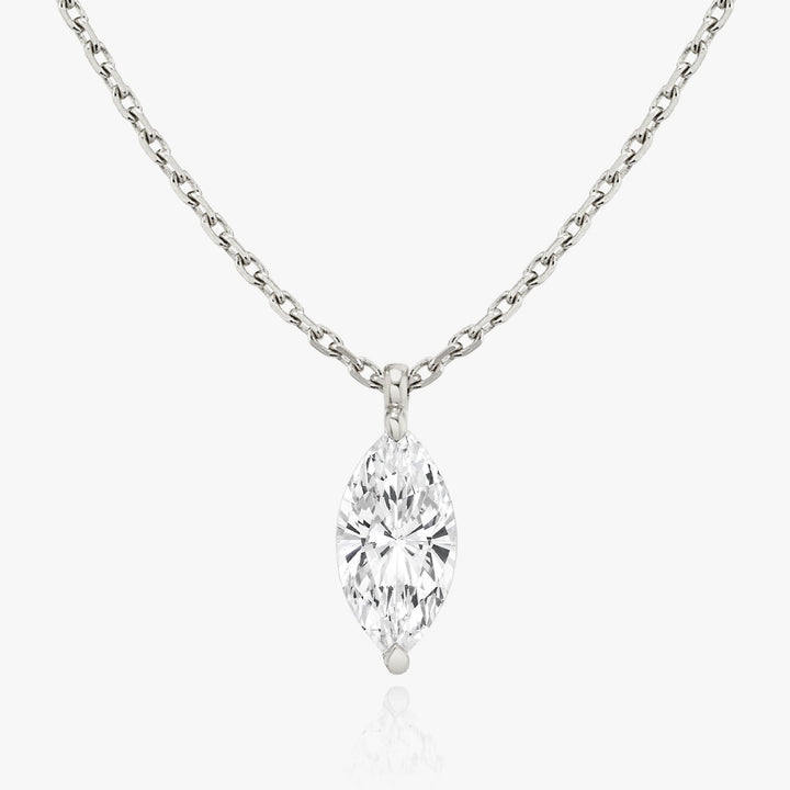 Solitaire Marquise 14K Whitegold Necklace w. Lab-Grown Diamond