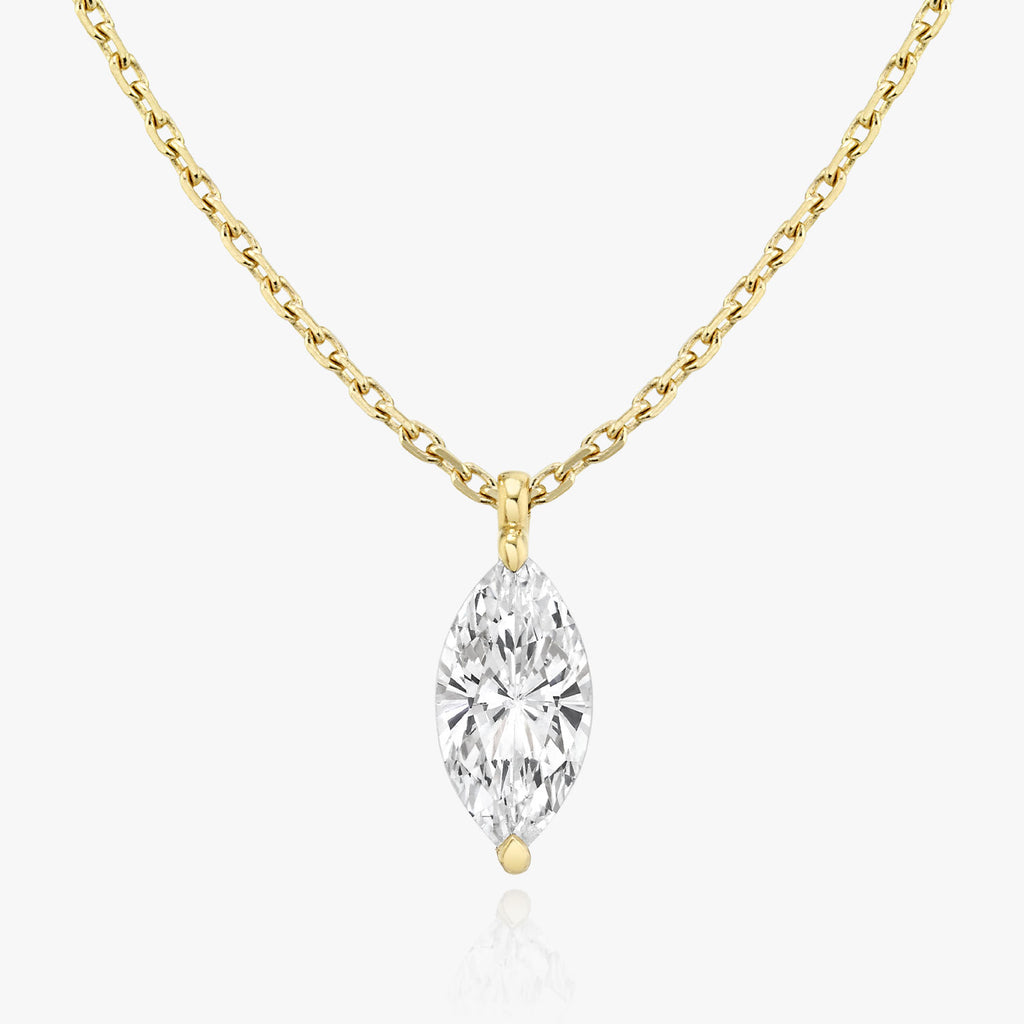 Solitaire Marquise 14K Gold Necklace w. Lab-Grown Diamond