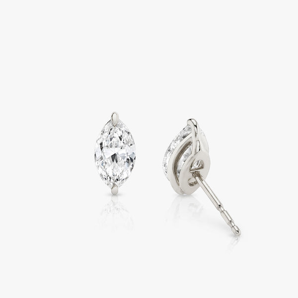 Solitaire Marquise 14K Whitegold Studs w. Lab-Grown Diamonds