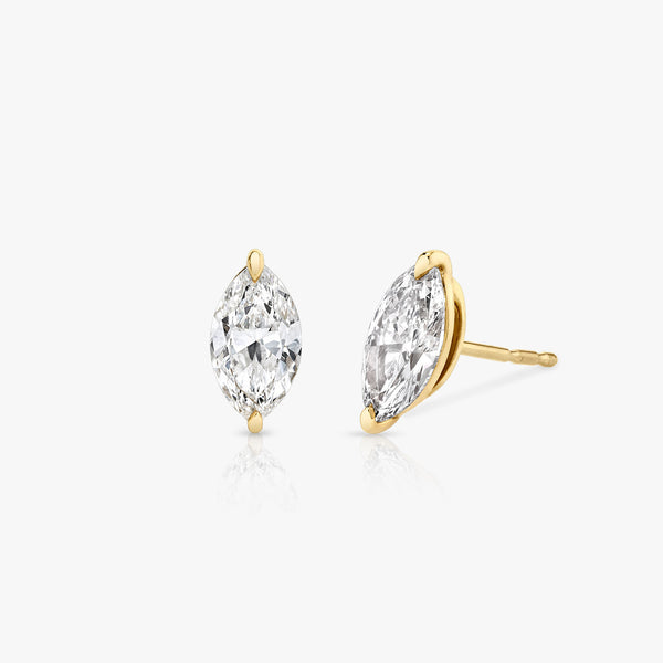 Solitaire Marquise 14K Gold Studs w. Lab-Grown Diamonds