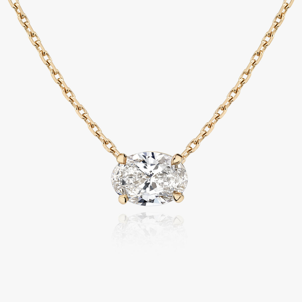 Solitaire Oval 14K Whitegold Necklace w. Lab-Grown Diamond