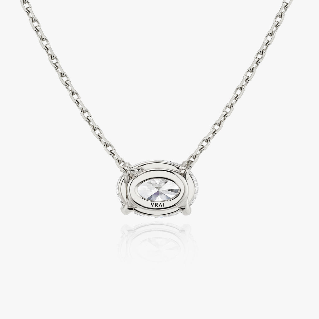 Solitaire Oval 14K Whitegold Necklace w. Lab-Grown Diamond