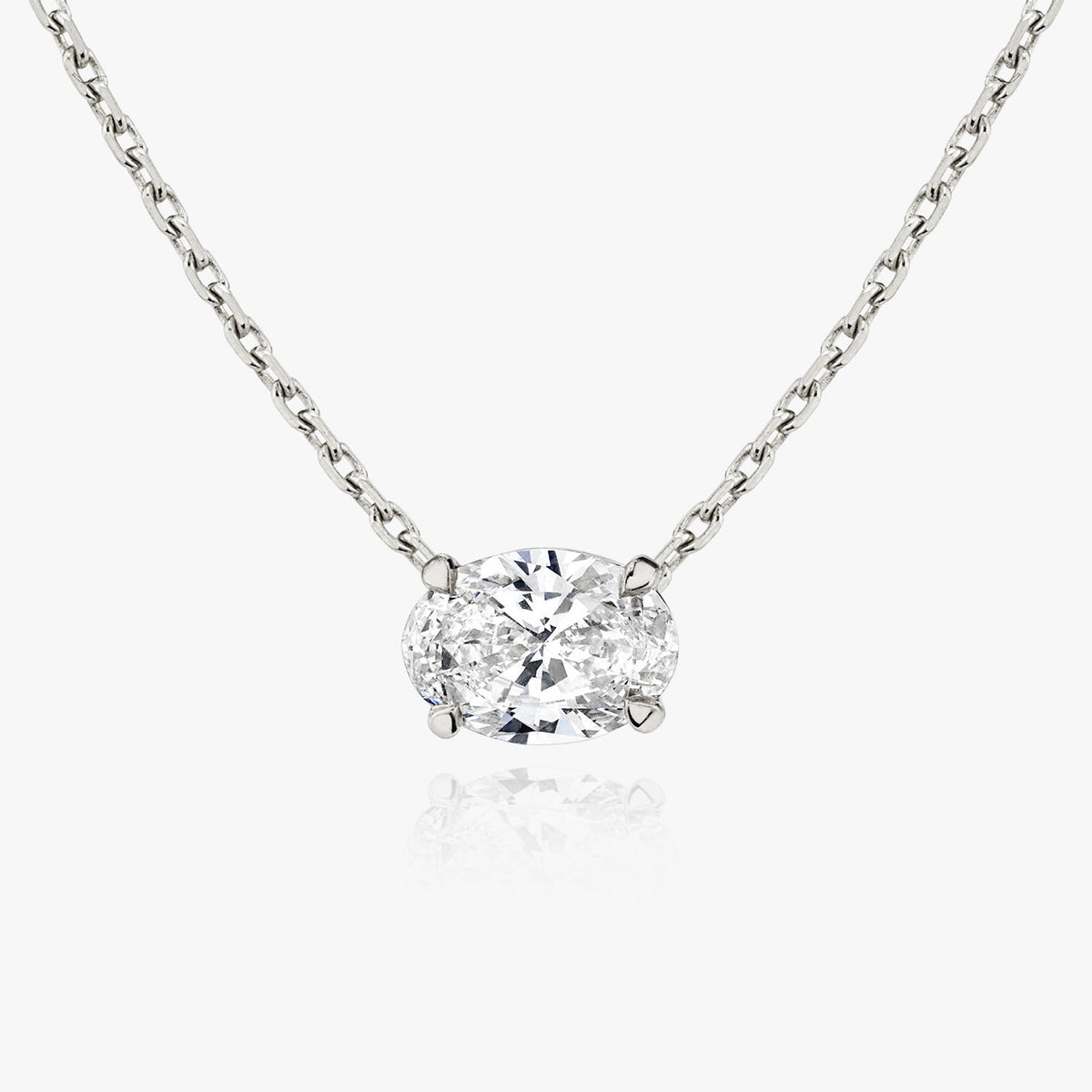 Solitaire Oval 14K Hvidguld Halskæde m. Lab-Grown Diamant