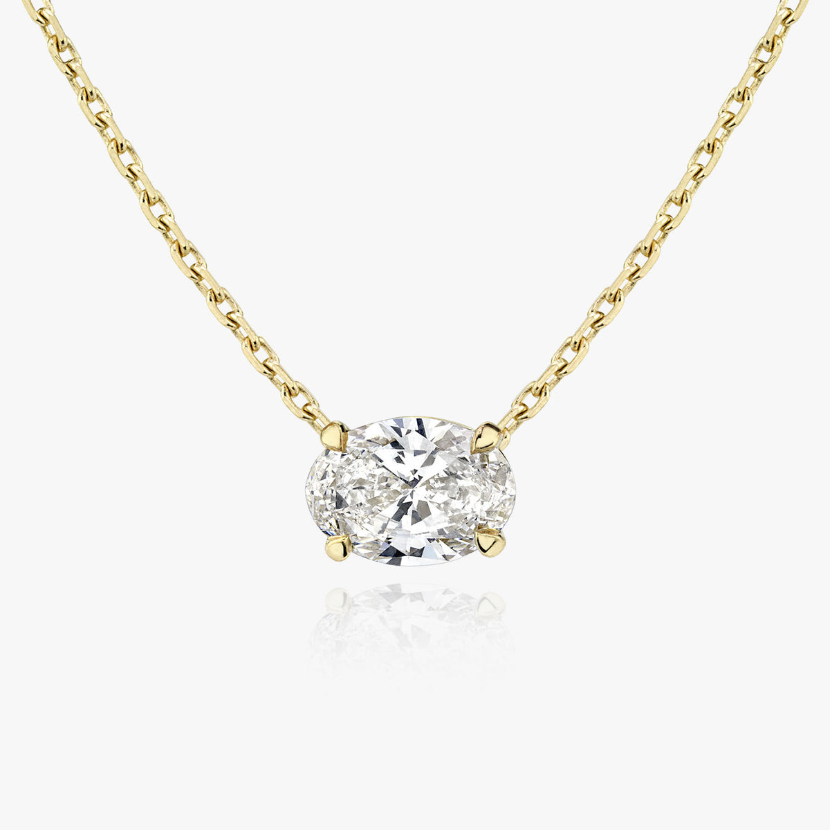 Solitaire Oval 14K Gold Necklace w. Lab-Grown Diamond