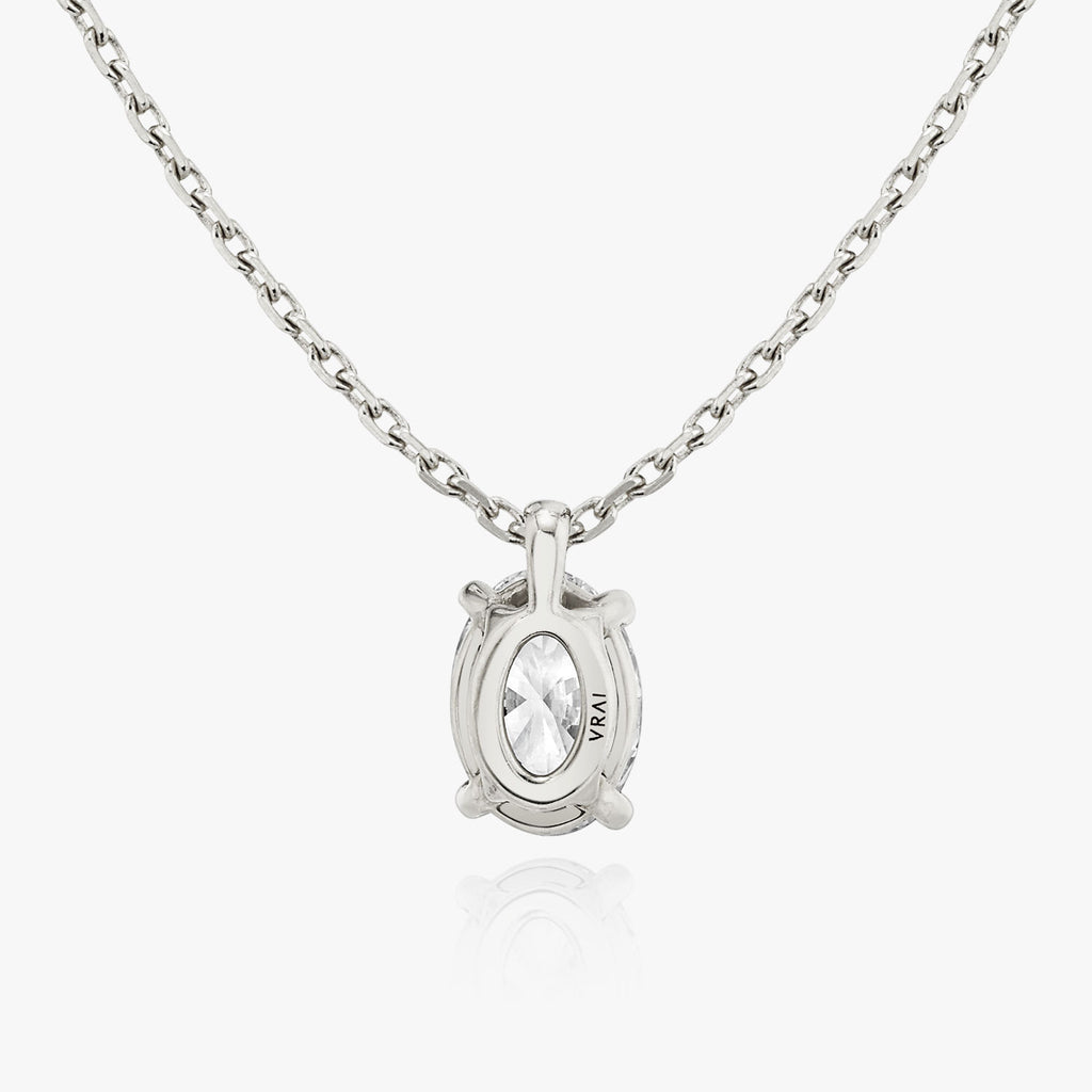Solitaire Oval 14K Whitegold Necklace w. Lab-Grown Diamond