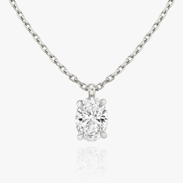 Solitaire Oval 14K Whitegold Necklace w. Lab-Grown Diamond