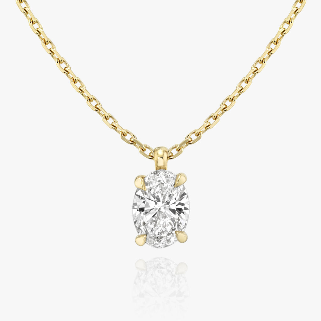 Solitaire Oval 14K Whitegold Necklace w. Lab-Grown Diamond