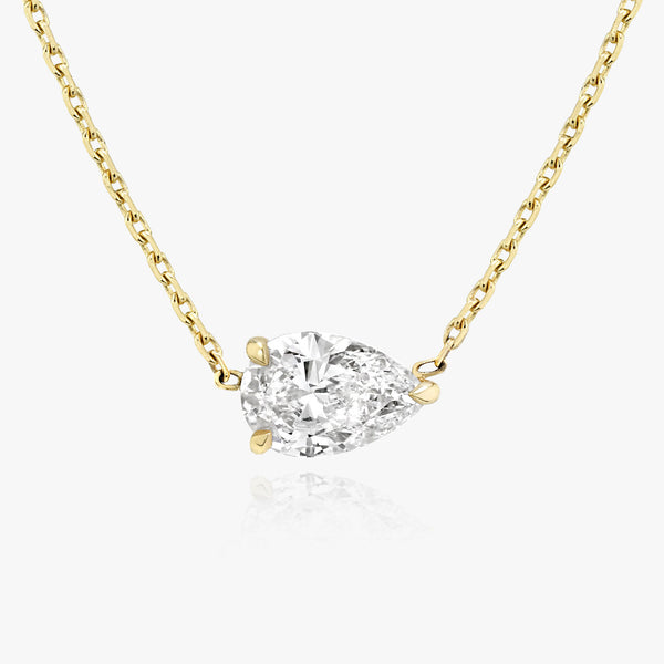 Solitaire Pear 14K Gold Necklace w. Lab-Grown Diamond