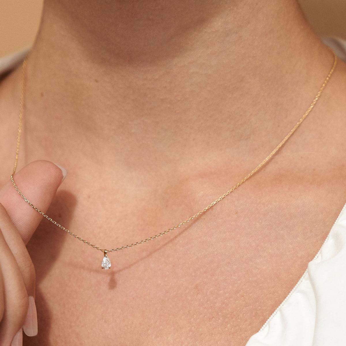 Solitaire Pære 14K Hvidguld Halskæde m. Lab-Grown Diamant