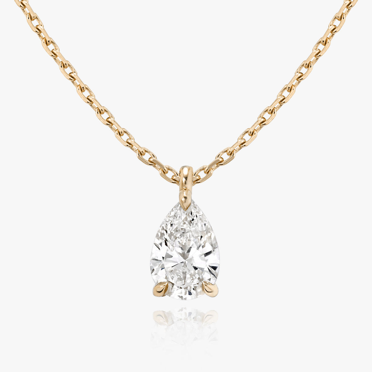 Solitaire Pear 14K Gold Necklace w. Lab-Grown Diamond
