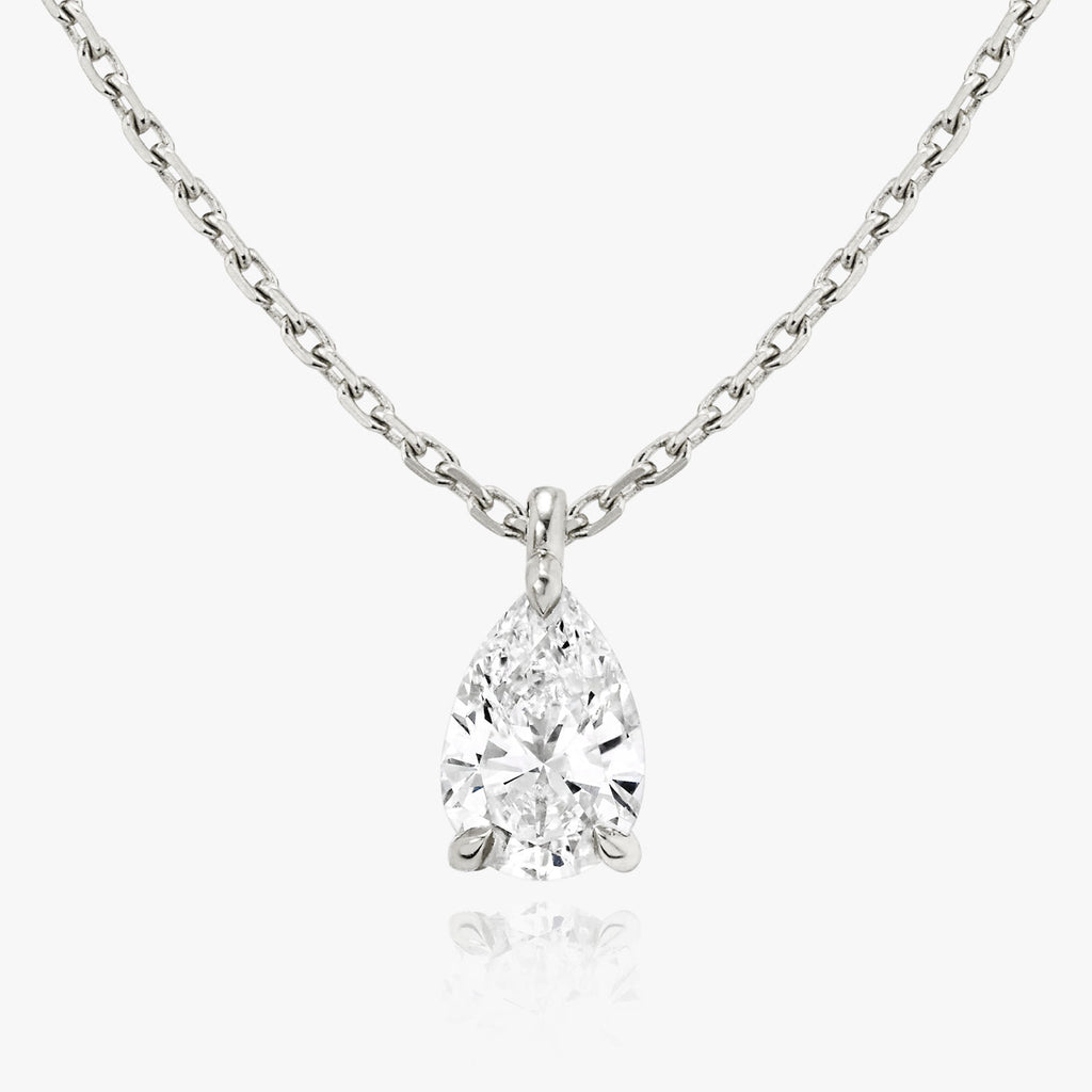 Solitaire Pear 14K Whitegold Necklace w. Lab-Grown Diamond