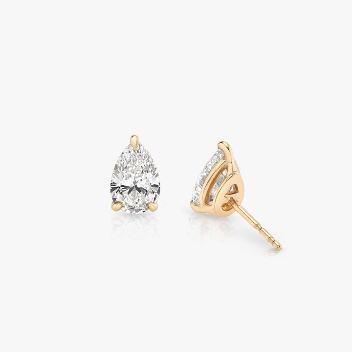 Solitaire Pear 14K Rosegold Studs w. Lab-Grown Diamonds