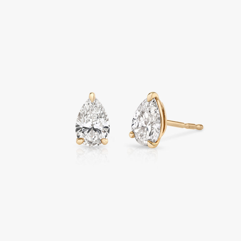 Solitaire Pear 14K Rosegold Studs w. Lab-Grown Diamonds