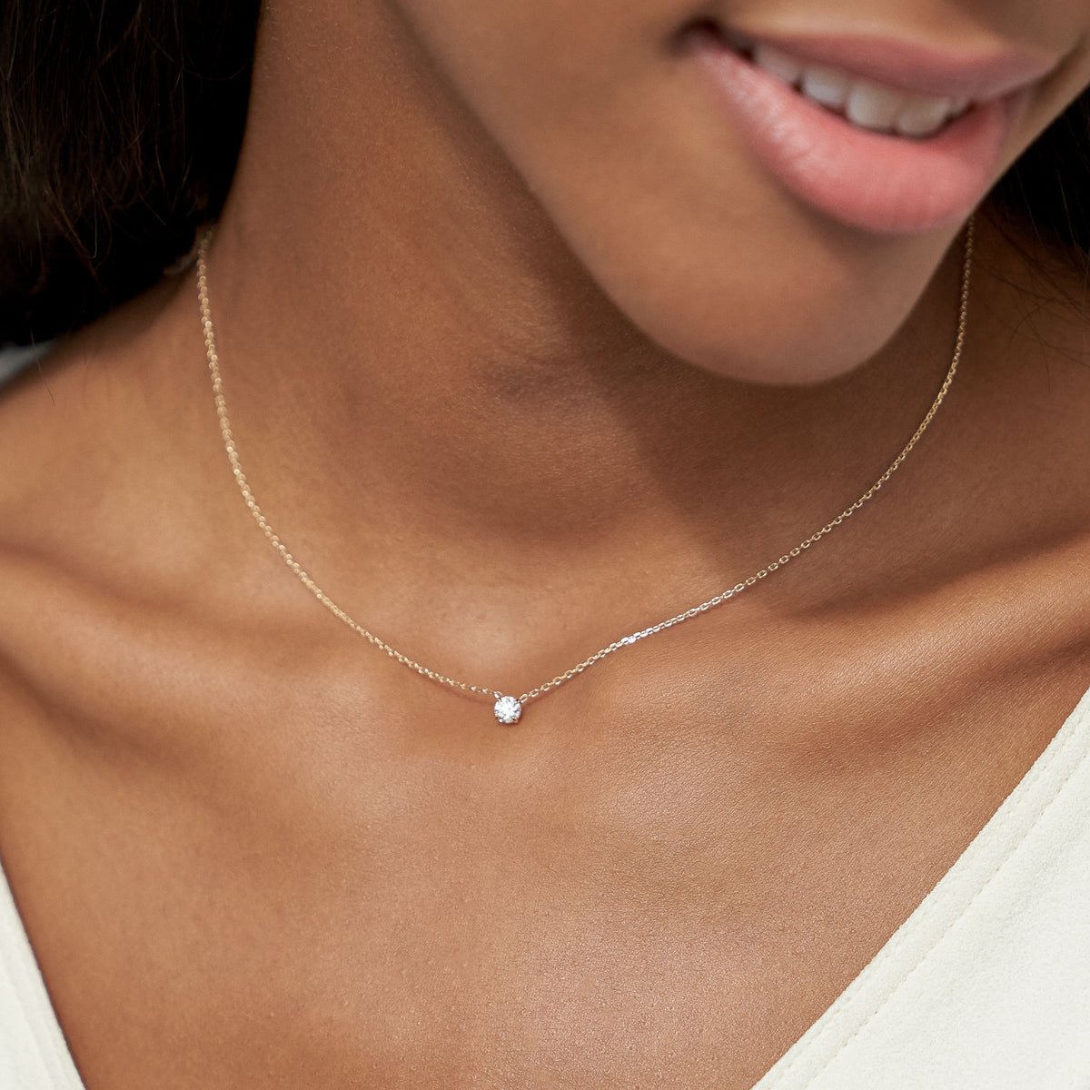 Solitaire Round Brilliant 14K Rosegold Necklace w. Lab-Grown Diamond